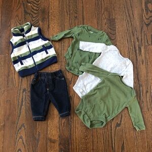 Bundle x5: Carter’s Boys 3M Blue/Green/Gray Fleece Vest w/Matching Shirts/Pants